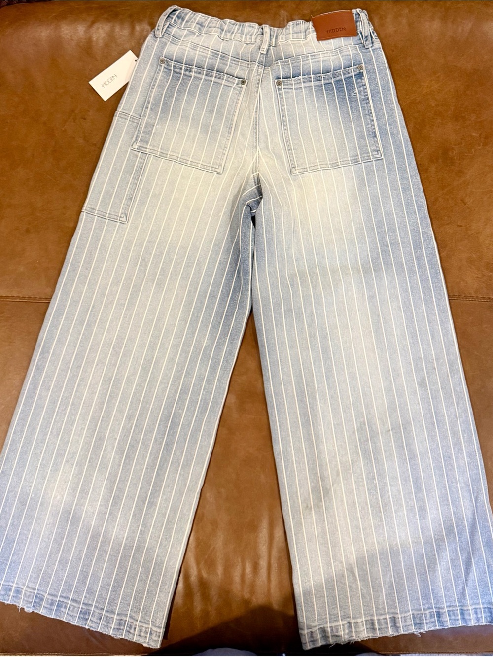 Hidden Nori Striped Light Blue Wide-Leg Jeans with Drawstring Waist - Picture 3 of 3